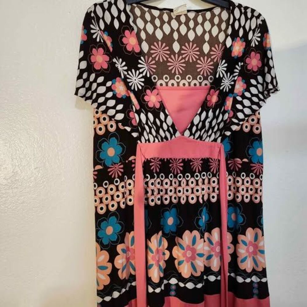 Knit Vintage Multi Print & Solid Women's Tunic with Inset and Ties 22-24